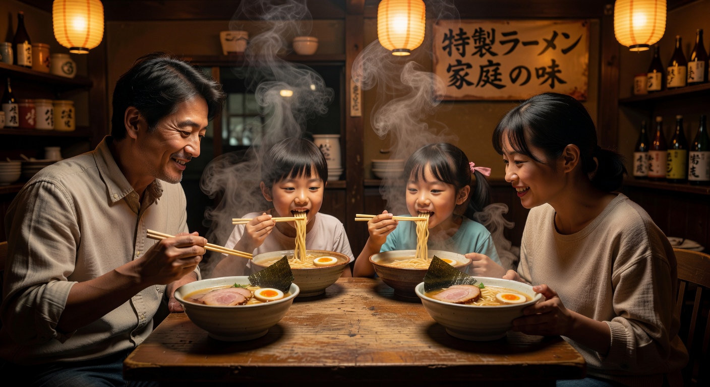 A family sharing ramen — the warmth of Japanese domestic life