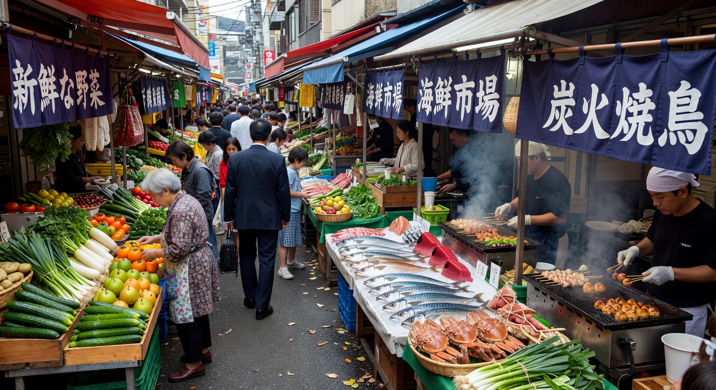 Tokyo street market — the lively texture of urban Japanese life